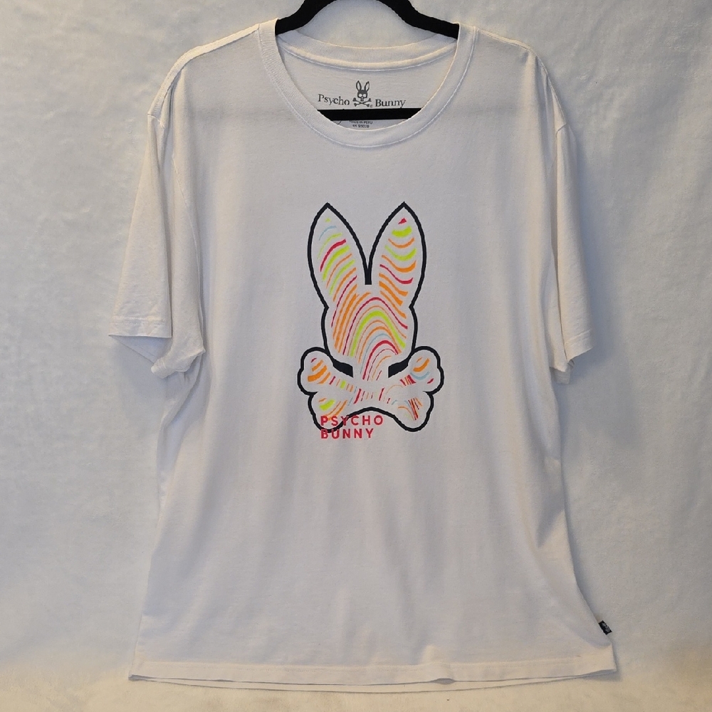 Psycho Bunny Pima Cotton Graphic Bunny T-Shirt White Size 7 (Large)